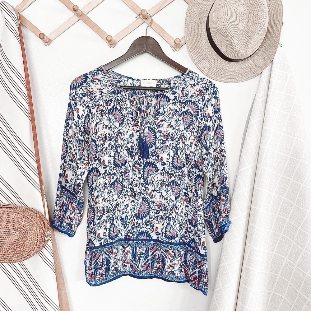 Anthropologie Lucy & Laurel Blue Floral Blouse